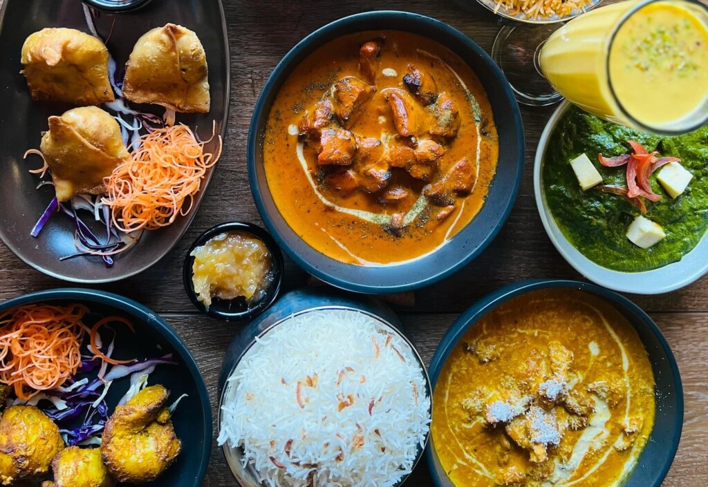 Spread of curries and rice at Namaste India